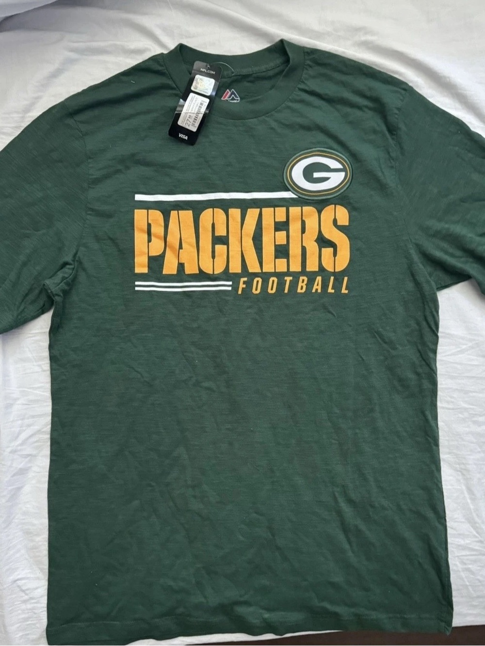 Majestic Green Green Bay Packers Logo Tee with Gold Print